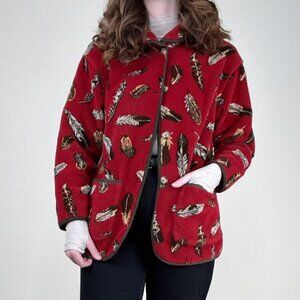Vintage Fleece Novelty Print Light Jacket Cardigan Sweater Western Gorpcore Boho